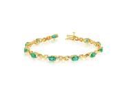 14K Yellow Gold Oval Emerald and Diamond Bracelet 6 Inch Length