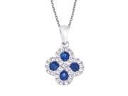 14k White Gold Sapphire and .13 ct Diamond Clover Pendant with 18 Chain