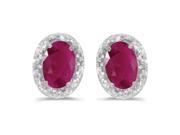 10k White Gold Oval Ruby And Diamond Earrings