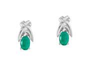 14k White Gold 6x4mm Oval Emerald and Diamond Stud Earrings