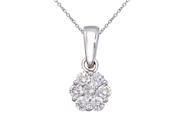 14K White Gold .50 Ct Cluster Diamond Pendant with 18 Chain