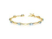 14K Yellow Gold Oval Aquamarine and Diamond Bracelet 6 Inch Length