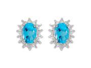 10k Yellow Gold Oval Blue Topaz And Diamond Earrings