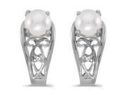 10k White Gold Freshwater Cultured Pearl And Diamond Earrings