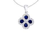 .30ct Round Sapphire Diamond Clover Pendant in Sterling Silver with 18 .30ct Round Sapphire Diamond Clover Pendant in Sterling Silver with 18