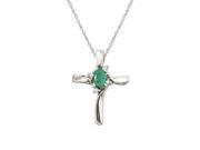 14K White Gold Emerald and Diamond Cross Pendant with 18 14K White Gold Emerald and Diamond Cross Pendant with 18
