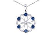 14k White Gold Sapphire and Diamond Flower Pendant with 18 14k White Gold Sapphire and Diamond Flower Pendant with 18