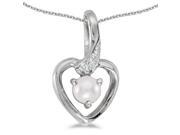 14k White Gold Freshwater Cultured Pearl And Diamond Heart Pendant with 18 14k White Gold Freshwater Cultured Pearl And Diamond Heart Pendant with 18