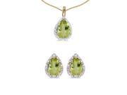 10k Yellow Gold Pear Peridot And Diamond Earrings and Pendant Set 10k Yellow Gold Pear Peridot And Diamond Earrings and Pendant Set