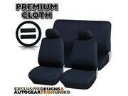 Premium Solid Black Comfort Cloth Seat Cover Set – 11pc Polyester – Front Bucket Pair Rear Bench Steering Wheel Cover