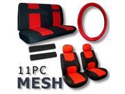 Red Black Cool Breathable Mesh Seat Covers with Steering Wheel Seat Belt Pads Low Back