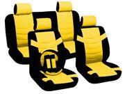 Yellow Black Two Tone PU Low Back Synthetic Leather Seat Covers with Steering Wheel Seat Belt Pads