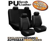 Solid Black Faux Leather Low Back Synth Leather Seat Covers with Steering Wheel Seat Belt Pads