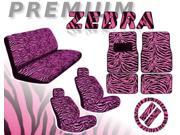Pink Zebra Seat Covers Floor Mats Set – 15pc Safari Animal Print