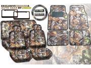 Gray Forest Camo Seat Covers Floor Mats Set – 17pc Full Interior – Surreal Natural Camouflage BONUS Black metal License Plate Frames