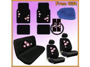 Pink Spring Flowers Seat Covers Floor Mats Set – 15pc w BONUS Wash Mitt