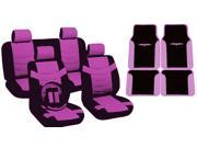 Pink Black Two Tone PU Low Back Synthetic Leather Seat Covers with Tribal Logo Vinyl Trim Mats