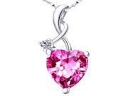 Mabella 4.03 cttw Heart Shaped Created Pink Sapphire Sterling Silver Pendant with 18 Chain