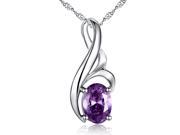Mabella 0.75 Cttw Oval Cut 7mm x 5mm Created Amethyst Pendant Sterling Silver with 18 Chain