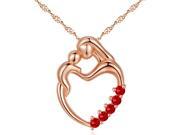 Mabella Rose Gold Plated 0.25 CTW Mother Child Heart Shape Round Cut Created Ruby Pendant Sterling Silver 18 Chain