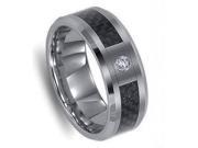 Mabella RMTCZ006 9 Men s Tungsten Black Carbon Fiber One Simulated CZ Stone Wedding Ring
