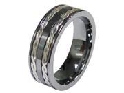 Tungsten Carbide Mens Wedding Band Ring w Two Silver Stripes Inlay