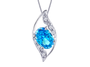 Mabella 0.78 Cttw Oval Cut 7mm*5mm Created Blue Topaz Pendant Sterling Silver with 18 Chain