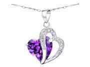 Mabella 6.02 cttw Heart Shaped 12mm x 12mm Created Amethyst Pendant in Sterling Silver with 18 Chain