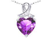 Mabella .925 Sterling Silver 6.06 Cttw 12mm*12mm Heart Cut Created Amethyst Pendant with 18 Chain