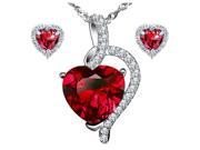 Mabella Pretty Heart Cut Created Ruby Pendant Earring Set Sterling Silver 18 Chain