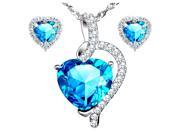 Mabella Pretty Heart Cut Created Blue Topez Pendant Earring Set Sterling Silver w 18 Chain