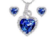 Mabella Beauty Heart Cut Created Blue Sapphire Pendant Earring Set Sterling Silver 18 Chain