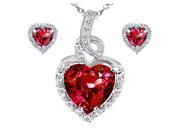 Mabella Beauty Heart Cut Created Ruby Pendant Earring Set in Sterling Silver 18 Chain