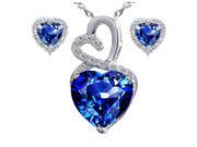 Mabella Eternity Heart Cut Created Blue Sapphire Pendant Earring Set Sterling Silver 18 Chain