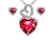 Mabella Eternity Heart Cut Created Ruby Pendant Earring Set Sterling Silver 18 Chain
