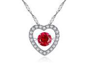 Mabella Sterling Silver 0.50ct Round Cut Created Ruby Heart Style Dancing Pendant with 18? Chain