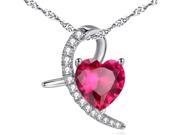 Mabella 4.0 CTW Moon Shape Heart Cut 10mm Created Ruby Pendant Sterling Silver 18 Chain