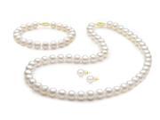 Mabella Freshwater Pearl Necklace Bracelet Earrings 7 7.5mm AAA Quality 14k Solid Yellow Gold Clasp Bridal Jewelry Set