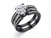 Black Stainless Steel 8mm 1.90ct Cubic Zircornia Round Shape Women Engagement Ring Size 7