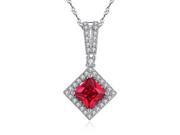 Mabella 2.40cttw Princess Shaped 7mm Created Ruby Pendant in Sterling Silver with 18 Chain