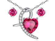 Mabella Created Ruby Heart Cut Moom Shape Sterling Silver Pendant Necklace with Free Earrings Set