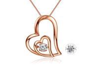 Mabella Dancing Diamond CZ Pendant Collection Rose Gold Plated Sterling Silver Double Heart Necklace Chain 18