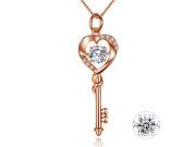 Mabella Dancing Diamond CZ Pendant Collection Rose Gold Plated Sterling Silver Heart Shape Key Necklace Chain 18