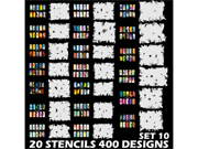 Set 10 400 Airbrush Nail Art STENCIL DESIGNS 20 Template Sheets Kit Brush Paint
