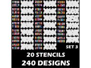Set 3 240 Airbrush Nail Art STENCIL DESIGNS 20 Template Sheets Kit Brush Paint
