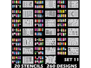 Set 11 260 Airbrush Nail Art STENCIL DESIGNS 20 Template Sheets Kit Brush Paint