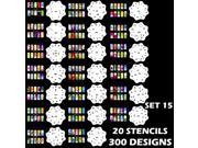 Set 15 300 Airbrush Nail Art STENCIL DESIGNS 20 Round Template Sheets Kit Paint
