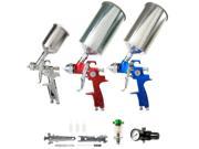 TCP Global® Brand HVLP Spray Gun Set 3 Sprayguns with Cups Air Regulator Maintenance Kit for all Auto Paint