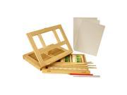 US Art Supply 23 Piece Acrylic Painting Set with Wooden Table Easel Drawer