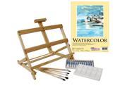 US Art Supply 21 Piece Watercolor Painting Set with Table Easel 12 Colors